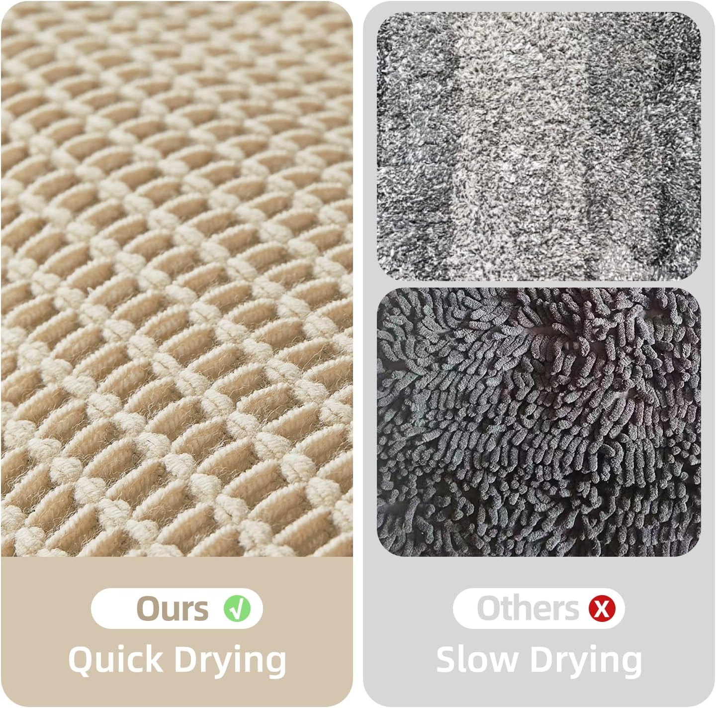 Pale Beige Long Bathroom Rug, Waffle Runner Rug Bathroom Non Slip Washable Super Absorbent Quick Dry Boho Farmhouse Bath Mat, 60''x24'' Pale Beige
