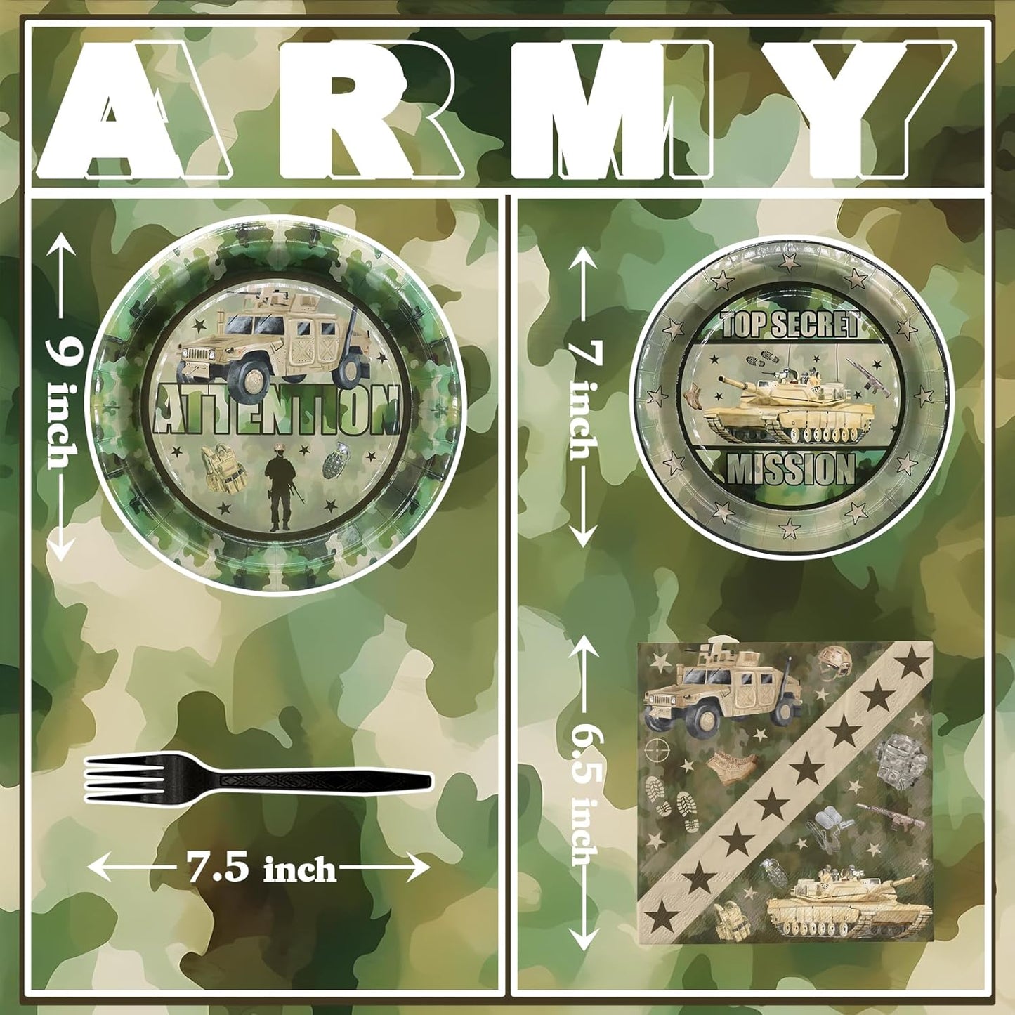 Army Party Decorations Set - Fun Army Party Plates, Napkins, and Forks for an Exciting Celebration - Disposable Military-Themed Party Supplies for Birthdays and Events