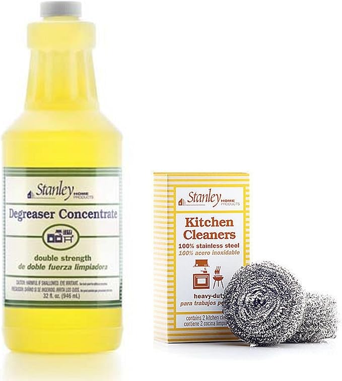 Stanley Degreaser Concentrate with Stainless Steel Scrubbers – Heavy Duty Cleaner for Grease, Grime, Pots, Pans & Kitchen Surfaces (with Sponges)