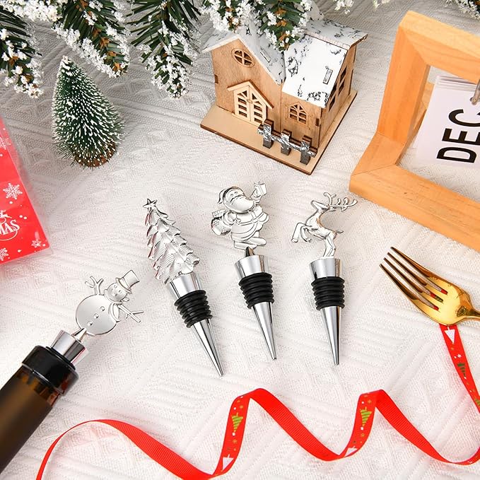 2 Pack Christmas Wine Stopper Alloy Wine Bottle Stoppers for Christmas Decorative Winter Decor Holiday Wedding Party Supplies, Wine Accessories Gift for Hostess - Xmas Wine Bottle Corkers