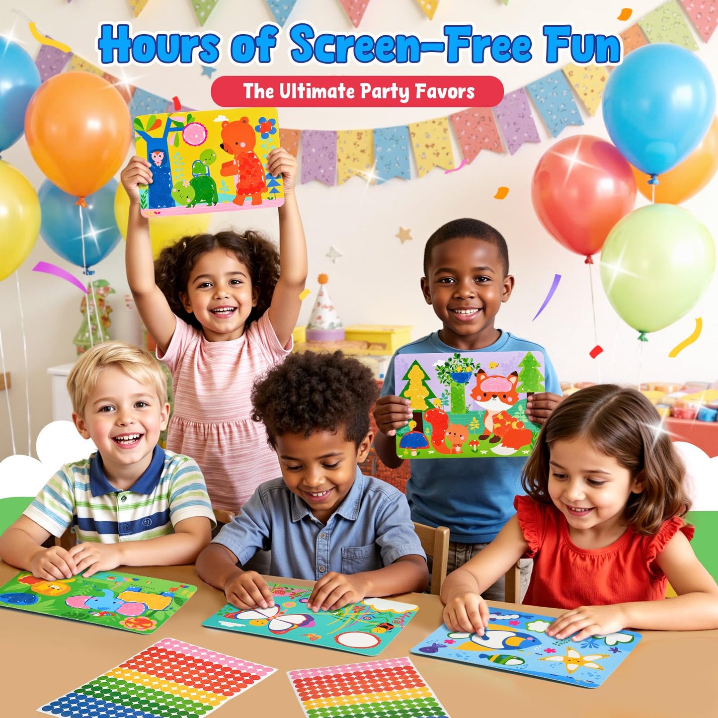 JoyCat 12 Pack Dot Art Craft Kits for Kids Party Favors, Mess-Free Dot Sticker Activity Set with 2400+ Stickers & Goodie Bags, Classroom Prizes, Treasure Box Toys, Goodie Bag Stuffers Ages 3-8