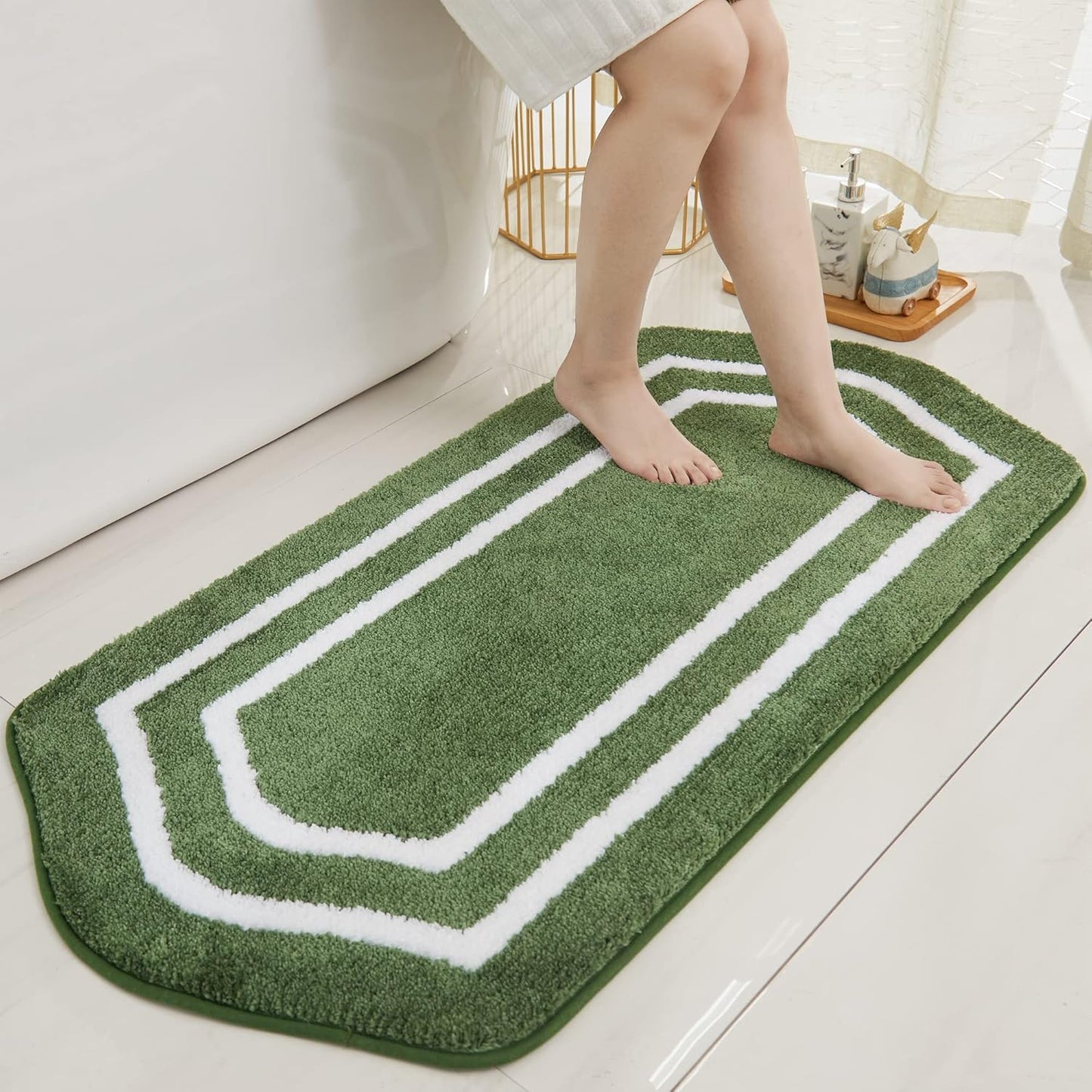 COSY HOMEER Extra Thick Bath Linen Sets Rugs - Anti-Slip Bath Mats Soft Plush 100% Strong Polyester Living Room Bathroom Water Absorbent(Green,24x48 - Inches)