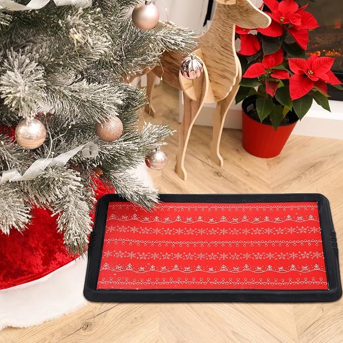 Maxdot Christmas Boot Tray Rubber Holiday Shoe Mat Tray with Festive Print 16" X27.5" Waterproof Rubber Shoe Mat for Entryway Indoor Outdoor Use with Raised Edge Christmas Decor(2 Pack)