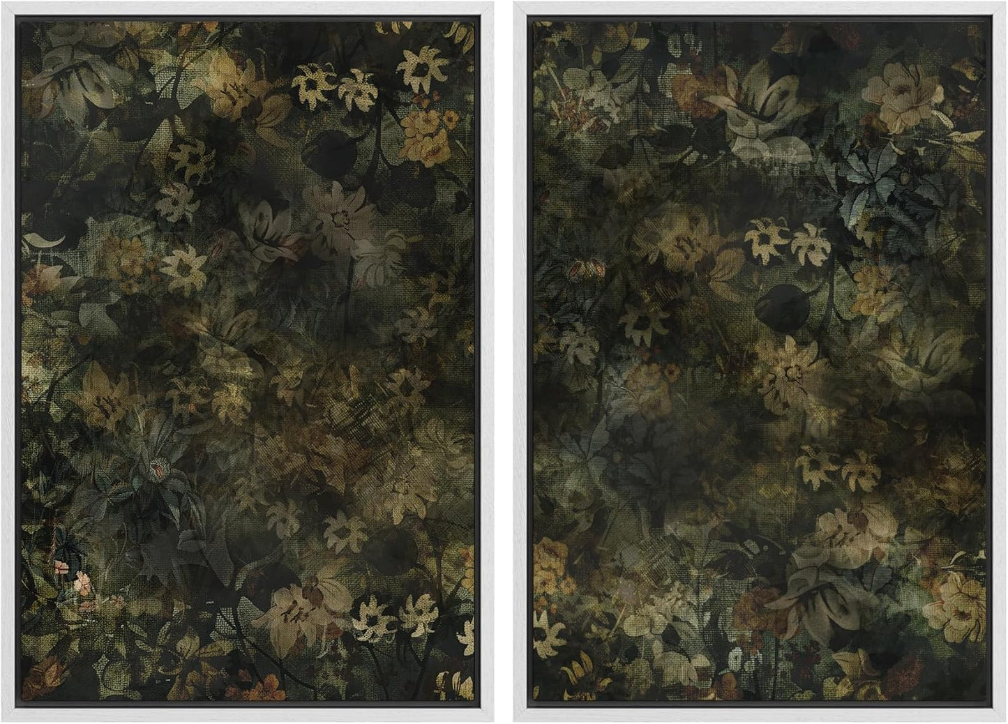 SIGNWIN Framed Canvas Print Wall Art Set Botanical Shadows Dark Floral Illustrations Modern Art Rustic Relax/Calm for Living Room, Bedroom, Office - 16"x24"x2 White