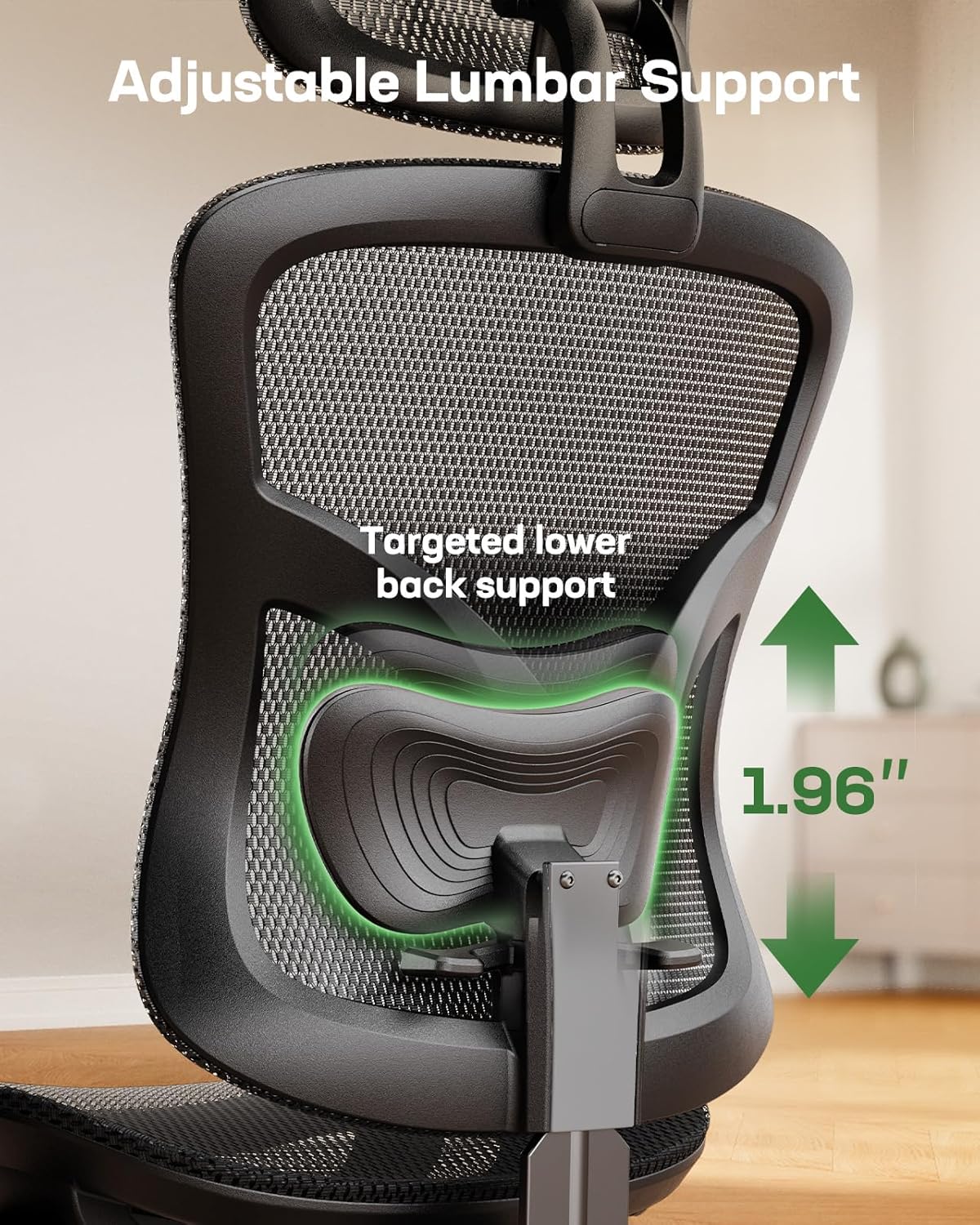 Marsail Ergonomic Mesh Office Chair, Ergonomic Gaming Chair with Adjustable Lumbar Support, 2D Headrest & Up and Down Armrest