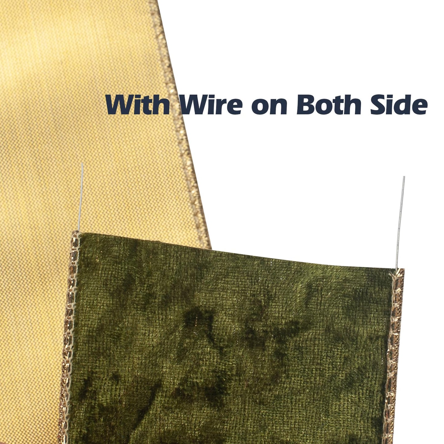 GHGMAO Olive Green Velvet Wired Ribbon, 2.5 Inch Crushed Velvet Ribbons with Gold Edge, Christmas Wired Ribbon for Gift Wrapping, Christmas Tree Decor, Wreath Supplies, Crafts Bow Making, 10 Yards