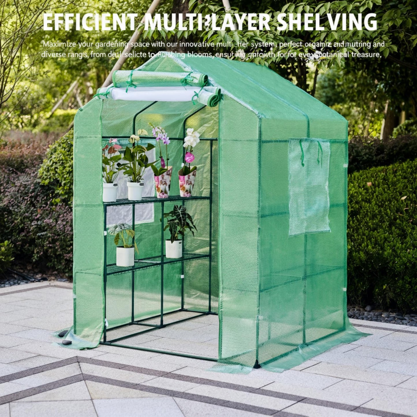 Solayis 56"×55"×74" Walk-in Garden Greenhouse | Thickened PE Cover & Heavy Duty Steel Frame | 3 Tiers 4 Shelves, Mesh Door & Windows | Portable for Indoor Outdoor Use (Green)