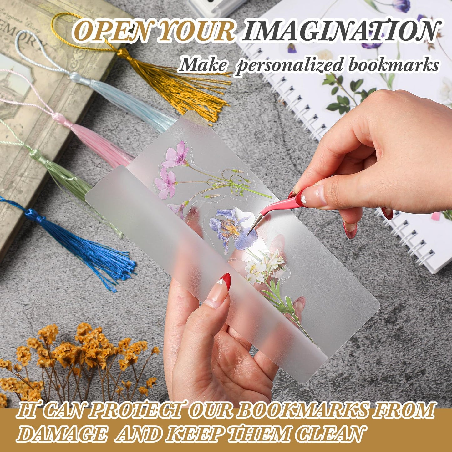 Fuyoooo 301 Pcs DIY Bookmark Making Kit 150 Bookmark Laminating Pouches 5 Mil Hot Laminator Sleeves with 150 Tassels and Puncher Fit Most Pouch Laminating Machines (Dark Color,2.36 x 6.3 Inches)
