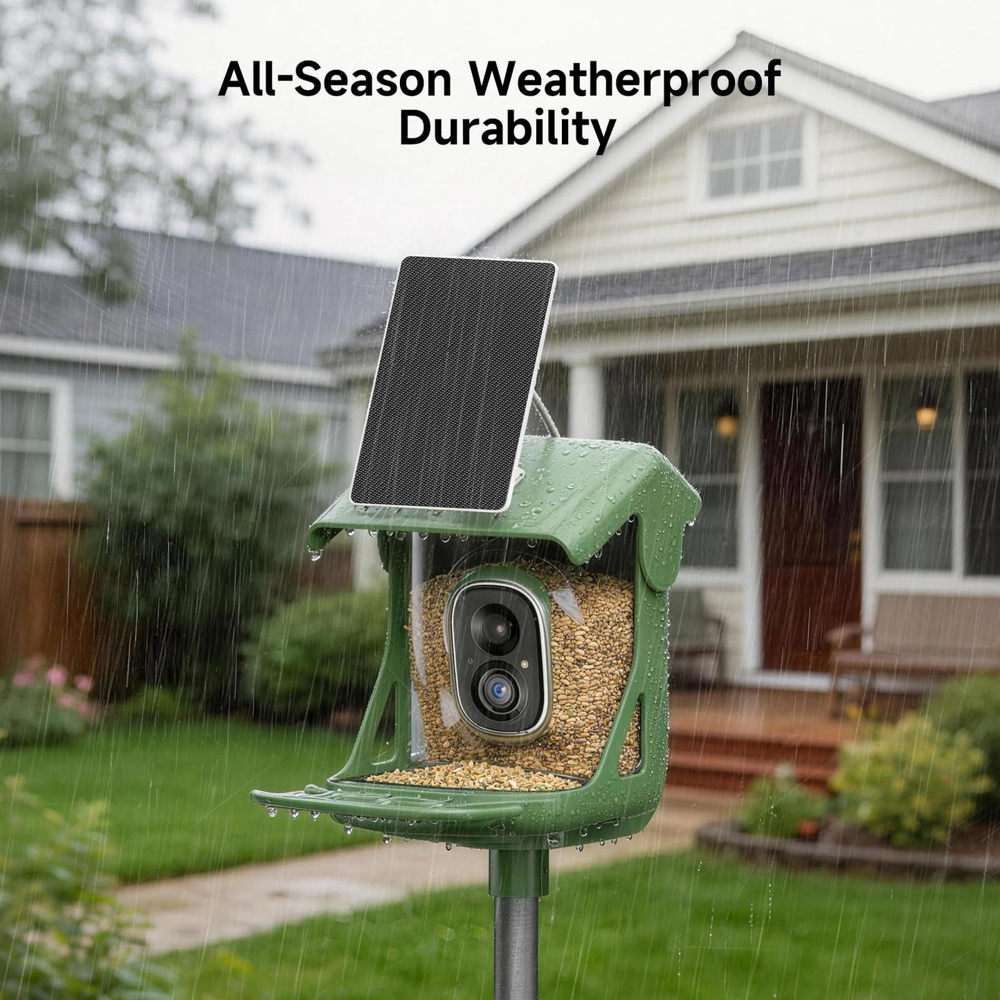 CINMOORE Smart Bird Feeder with Camera - Solar Powered, AI Bird Recognition, 2.4G WiFi 2.5K HD Video Live Stream, Full Color Night Vision, Instant Arrival Alerts, Weatherproof Bird House for Outside