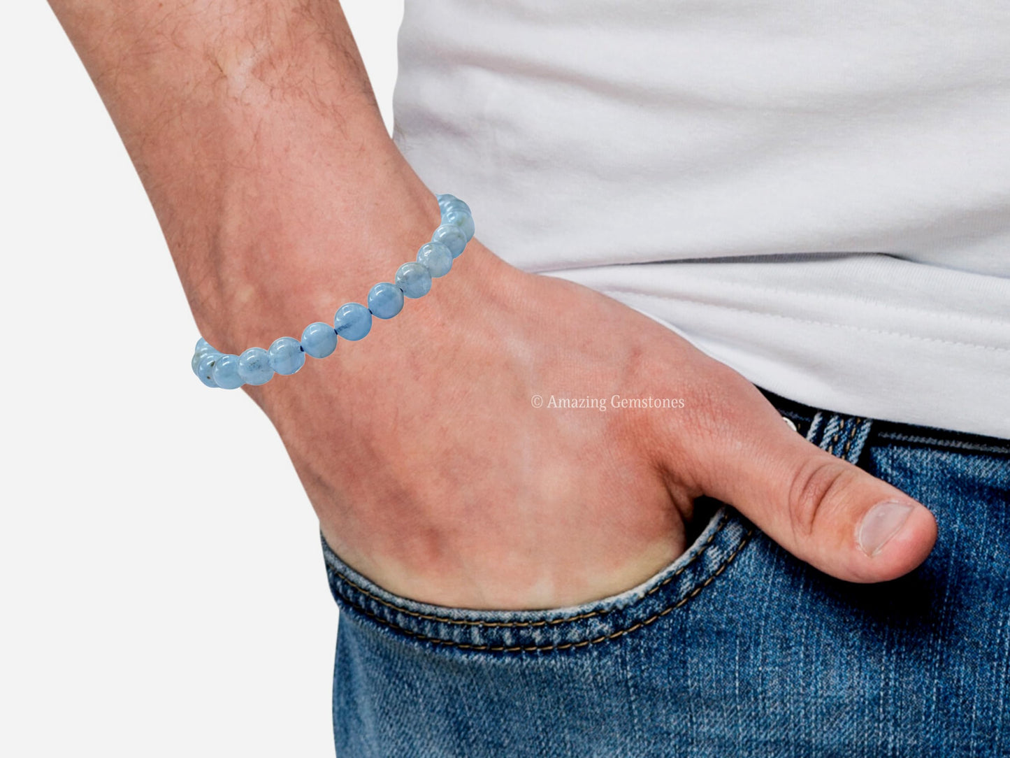 Amazing Gemstone Aquamarine Bracelet for Women Men's Gifts - Protection Healing Crystal Bracelet - 8mm Gemstone Beaded Adjustable Bracelet Pulseras Para Hombres Mujer Stocking Stuffers