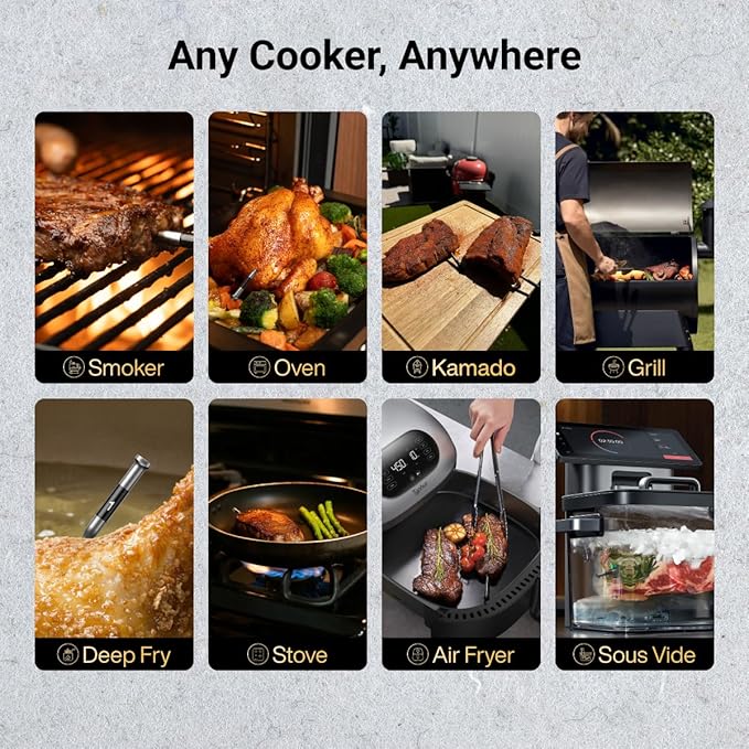 Typhur Sync One Gen 2 Smart Wireless Meat Thermometer with 6 Probes : Standalone Base with LCD Display, Unlimited WiFi & Bluetooth Range, ±0.5℉ Accuracy, Enhanced Signal Stability for BBQ, Grill, Oven