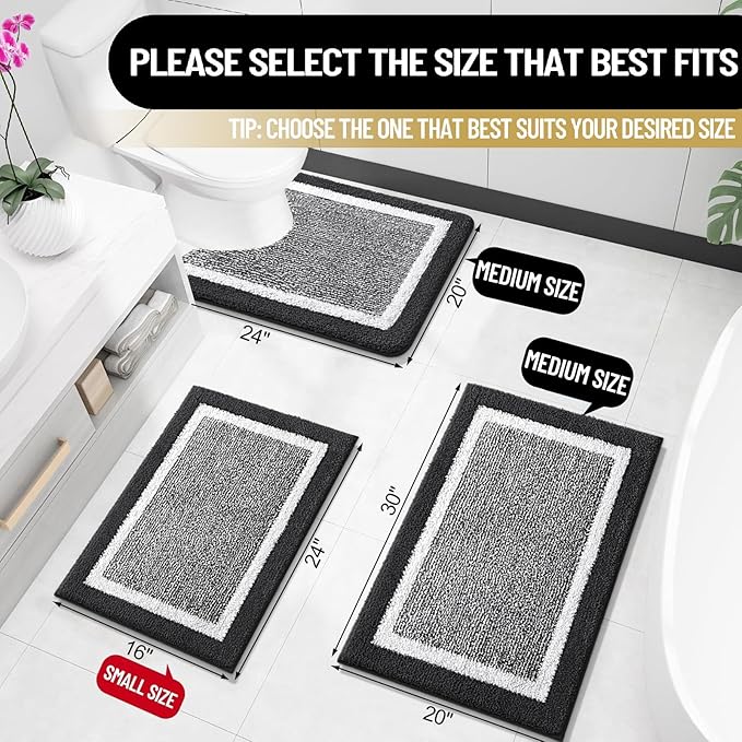 OLANLY Bathroom Rugs 36x24, Extra Soft and Absorbent Microfiber Bath Mat, Non-Slip, Machine Washable, Quick Dry Shaggy Bath Carpet, Suitable for Bathroom Floor, Tub, Shower (Large, Black)