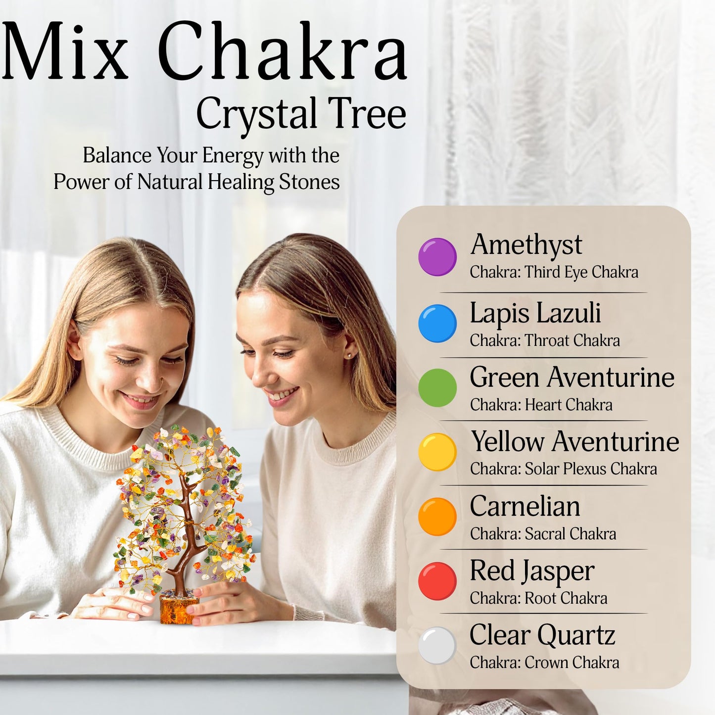 YATSKIA Chakra Tree - Crystal Tree - Stones and Crystals - Spiritual Decor - Chakra Stones and Healing Crystals - Feng Shui Decor - Crystal Gifts for Women