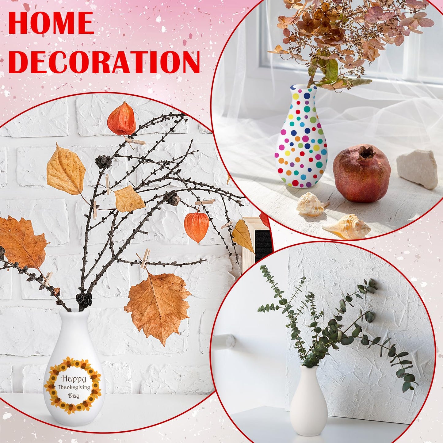 Singhoow 4 Set Father's Day Paint Your Own Porcelain Paint Vase Art Project White Ceramic Painting Kit for Adults Porcelain Vase Decorating Kit Holiday Supplies DIY(Stylish)