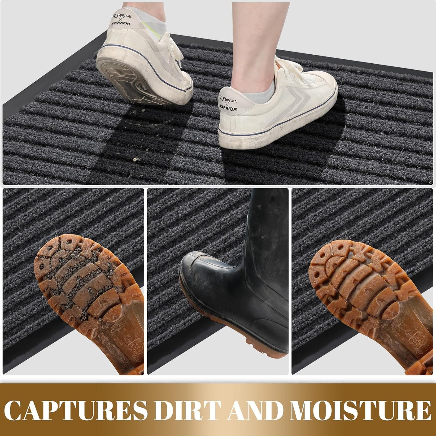 Yimobra Front Door Mat Outdoor Indoor Entrance, 100% Waterproof All-Season All Weather Doormat, Welcome Matt Outside Entry, Non Slip, Low Profile, Heavy Duty Patio Porch Floor Mats,47 x 32,Grey