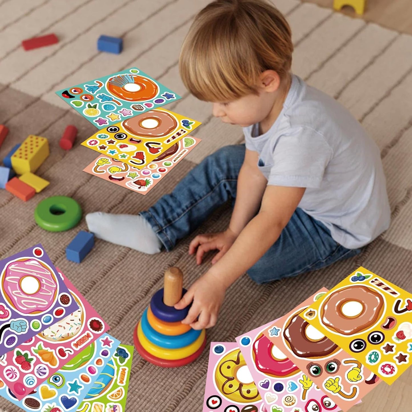 36 Sheets Make a Face Donut Stickers - Make Your Own Dessert Stickers for Kids with Mix and Match Sweets & Treats, Fruit Designs for Fun DIY Crafts, Donut Themed Birthday Gifts Party Favors