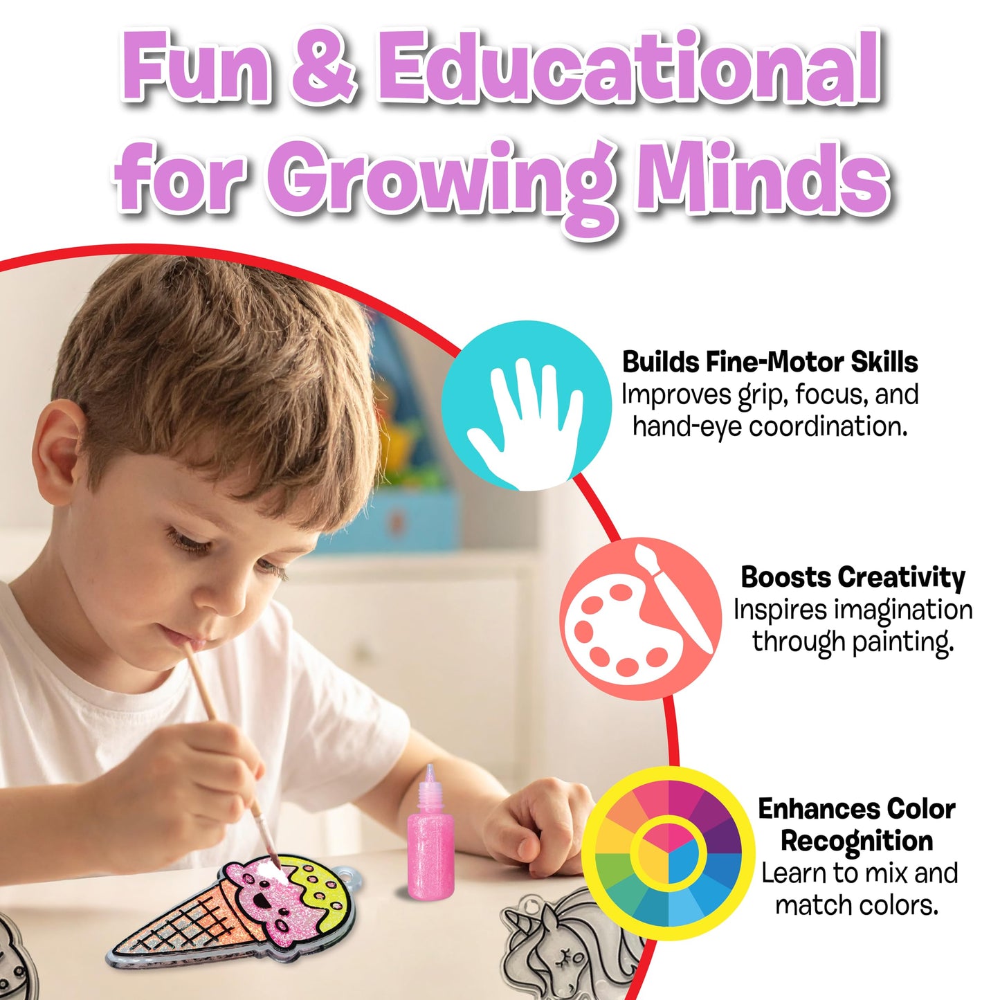 Small World Toys Fluorescent Suncatcher Kit – Fun Kids Crafts & DIY Crafts for Kids Ages 4-8 – Paint-Your-Own Window Art Set with Bright & Colorful Suncatchers