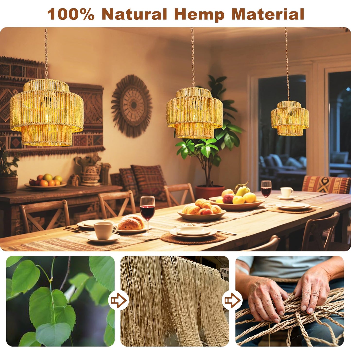 Maliralt Hanging Lamps Rattan Pendant Light - 16.4ft Plug in Cord Hanging Light Fixture Plug Into Wall Outlet Pendant Lighting with On Off Switch for Bedroom Living (Lantern Shade)