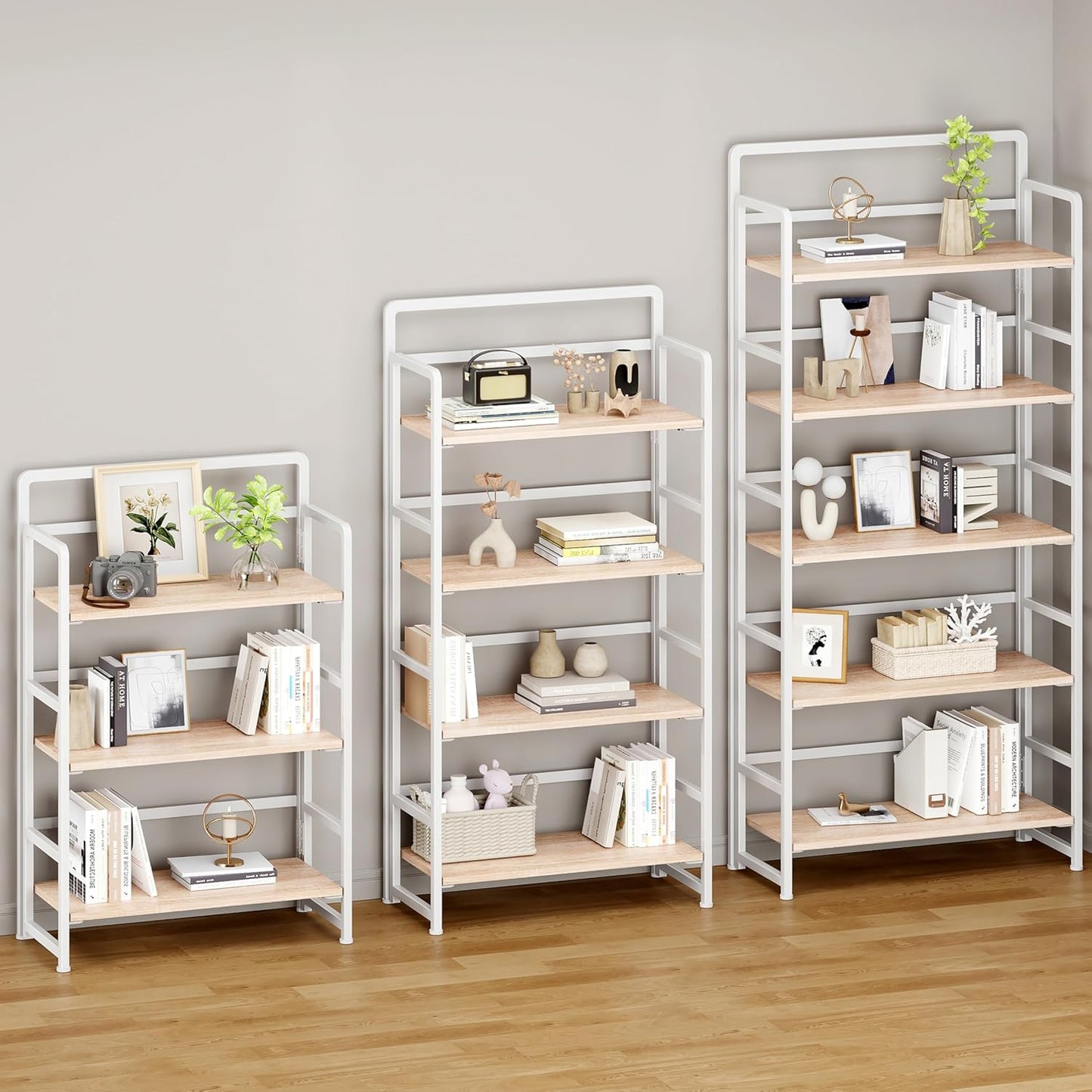 No Assembly Folding Bookshelf, 4 Tiers Collapsible Book Shelf for Home Office, Vintage Wood Foldable Bookcase Storage Organizer for Living Room Bedroom (Beige)