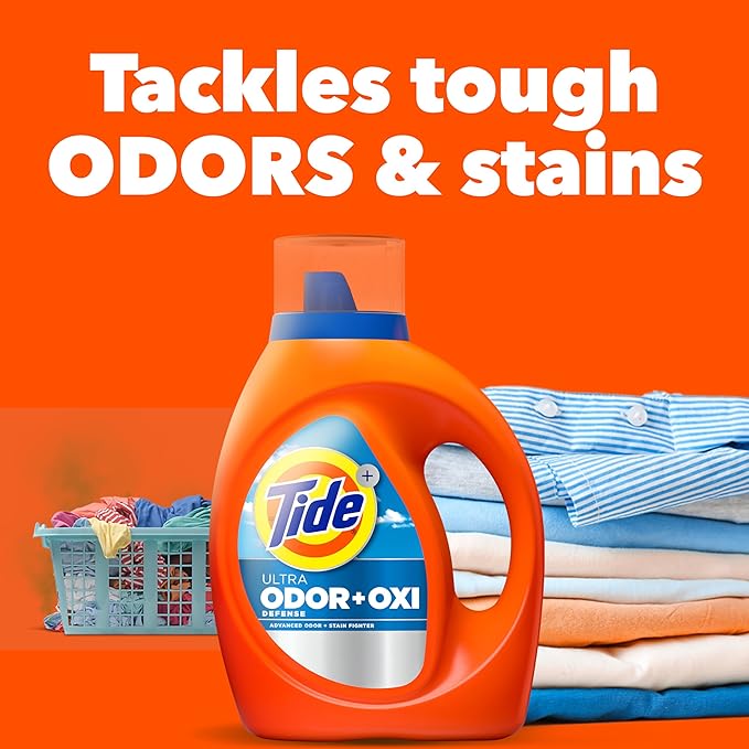 Tide Ultra Odor Defense Plus Oxi Liquid Laundry Detergent, 148 fl oz, 105 Loads, Advanced Odor and Stain Fighting Laundry Detergent Liquid