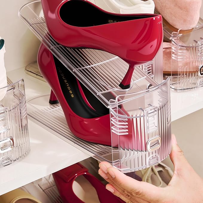 Adjustable Shoe Slots Organizer,8PACK Transparent Shoe Stackers Shoe Rack Holder Shoe Space Savers Double Layer Stack Shoe Racks for Closet Organization(Transparent)