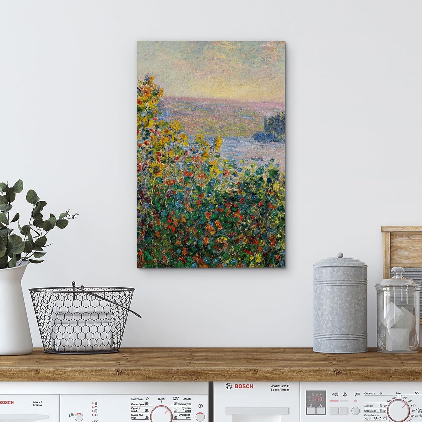 wall26 - Claude_Monet - Flower Beds at Vetheuil - Impressionist Modern Art - Canvas Art Home Art - 24x36 inches