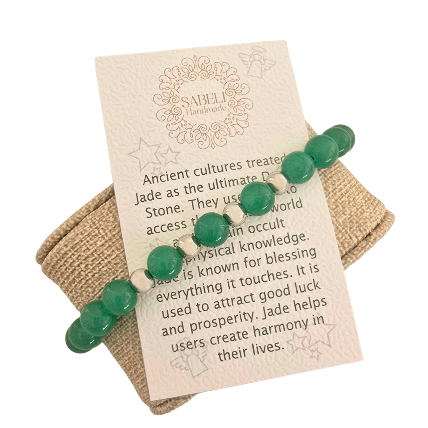 Sabeli Handmade Bracelets Real Natural Stones Healing Protection Focus 8mm Bead Adjustable Macrame Women Men Gemstone Gift (Jade)