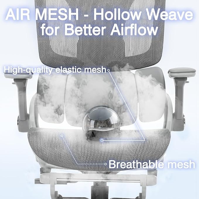 Ergonomic Mesh Office Chair with 4D Armrests, High Back Desk Chair Computer Gaming Chairs with Footrest, Adjustable 3-Zone Dynamic Lumbar Support, Ergonomic Office Chair with Wheels, Gray