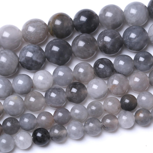 35PCS 10MM Natural Grey Crystal Beads Round Loose Stone Beads for Jewelry Making DIY Energy Stone Healing Power Bracelet 15"