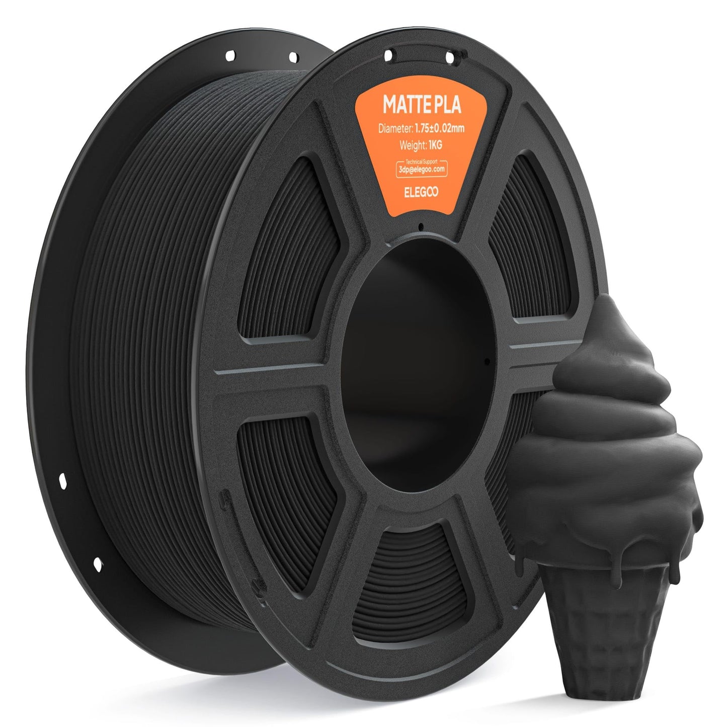 ELEGOO Matte PLA Filament 1.75mm Black 1KG, 3D Printer Filament High Precision, 1kg Spool (2.2lbs) Fits for Most FDM 3D Printers