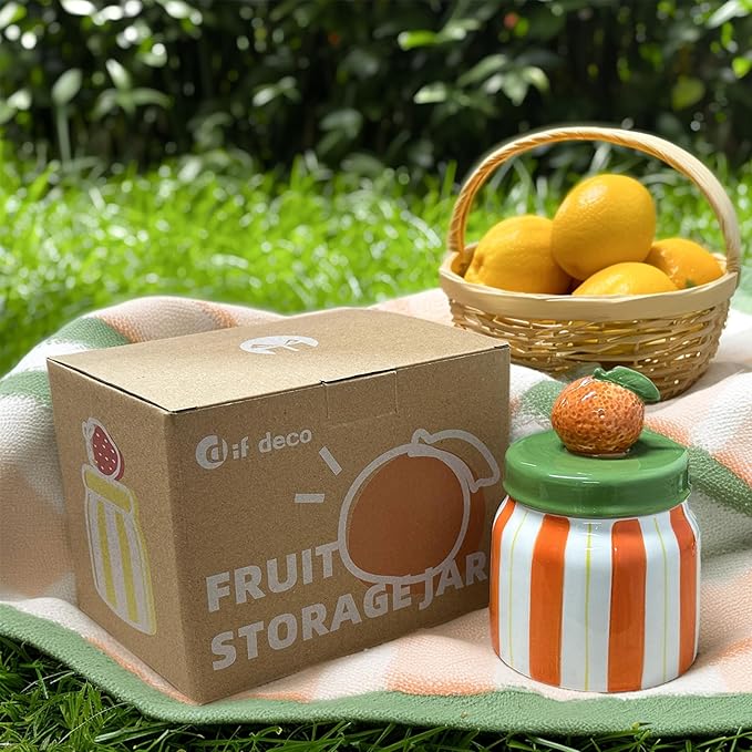 Cookie Jars with Lid Airtight, Hand Painted Orange Ceramic Food Storage Containers with Lids for Home Decor and Kitchen Countertops, For Coffee, Spices, Sugar, Tea, Salt, Honey, Candy, Nut