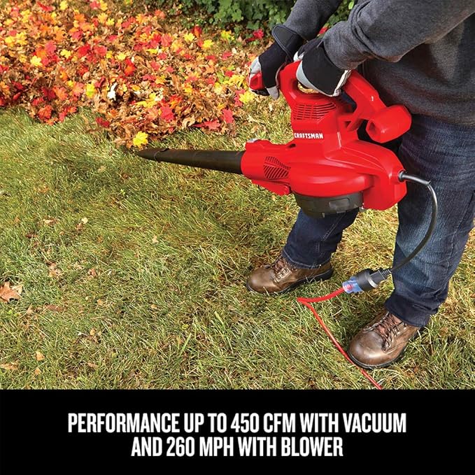 CRAFTSMAN 3-in-1 Leaf Blower, Vacuum and Mulcher, Backpack Blower Up to 260 MPH, 12 Amp, Corded Electric Leaf Collector (CMEBL7000)