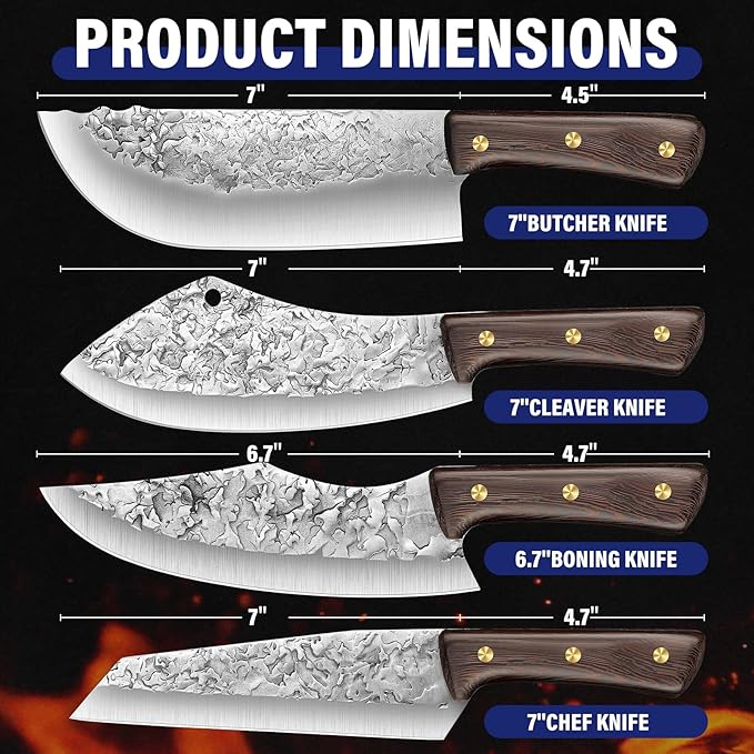 DRAGON RIOT Chef Butcher Knife Set for Meat Cutting, 4 Pcs Japanese Forged Chef Knives Set for Men and Women Gift for Men