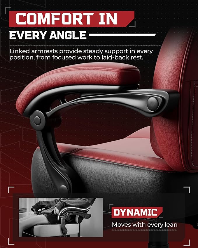 GTPLAYER Gaming Chair, Computer Chair with Footrest and Lumbar Support for Adults, 360°-Swivel Big & Tall Reclining Seat for Office or Gaming (Wine Red)