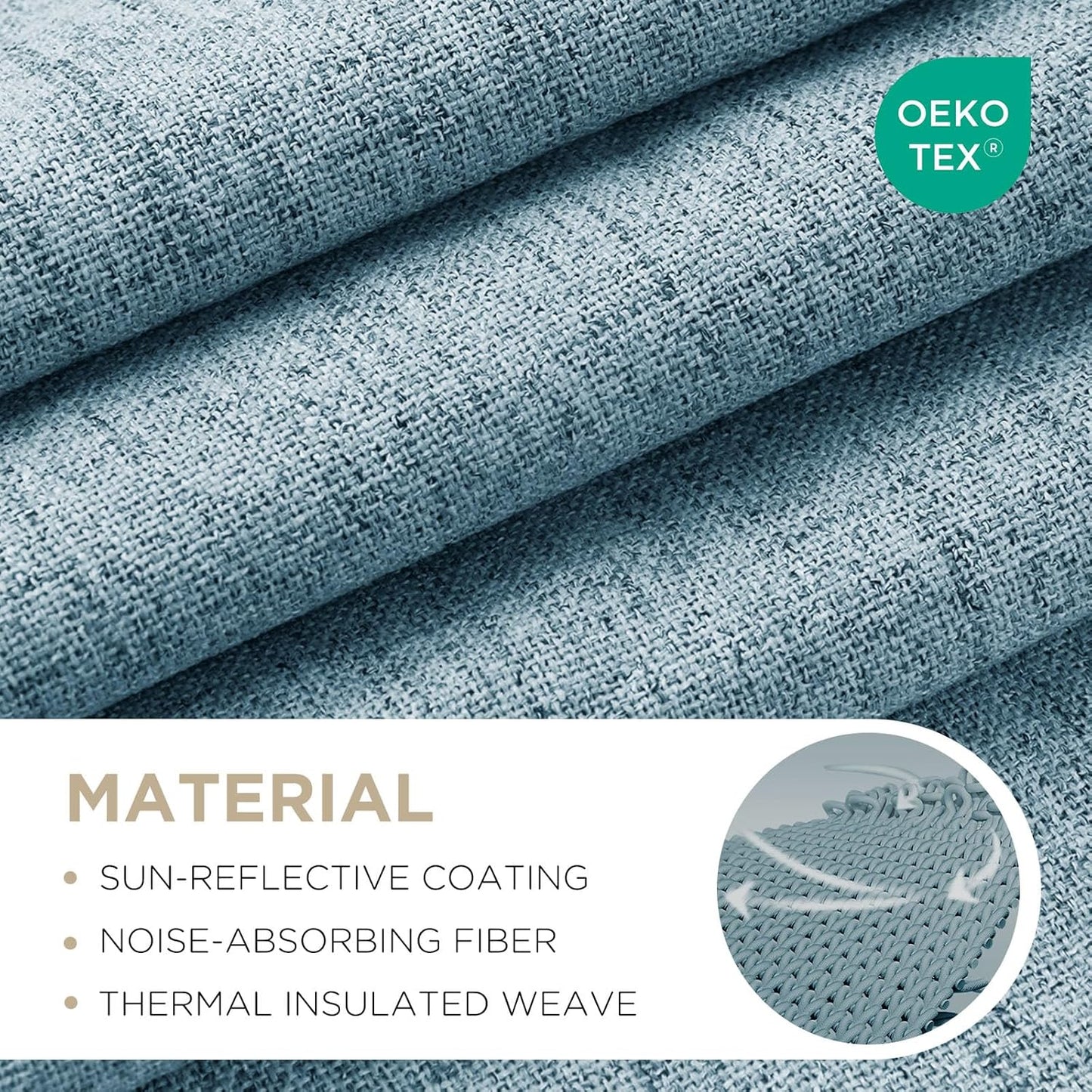 Joydeco 100% Blackout Curtains for Bedroom - Natural Linen Curtains 120" L Long, Thermal Insulated 2 Panels Sky Blue Light Blocking Drapes, Rod Pocket & Back Tabs, Darkening Privacy for Living Room