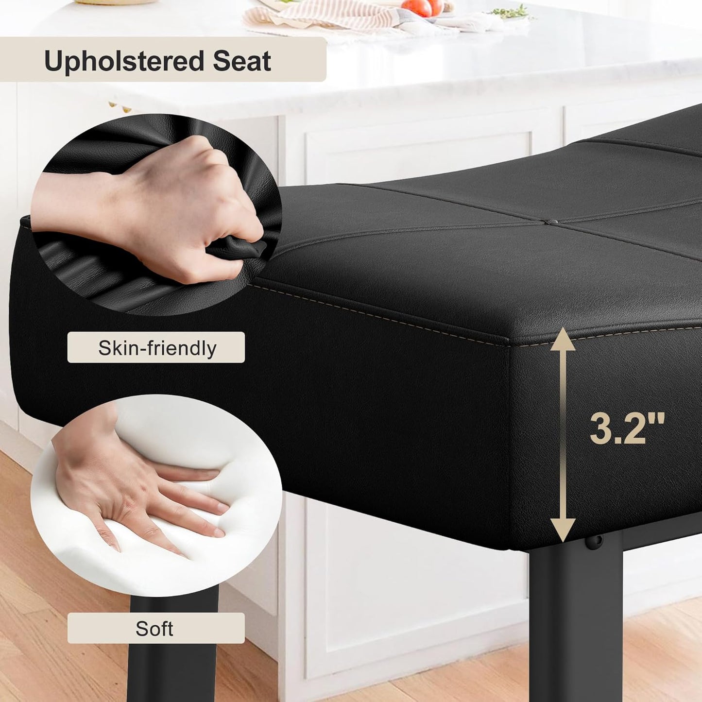 GarveeHome Counter Height Bar Stools Set of 4, 24 Inch Barstools for Kitchen Island Counter, Upholstered Padded Saddle Chairs with Curved Cushion, Easy Assembly, Black