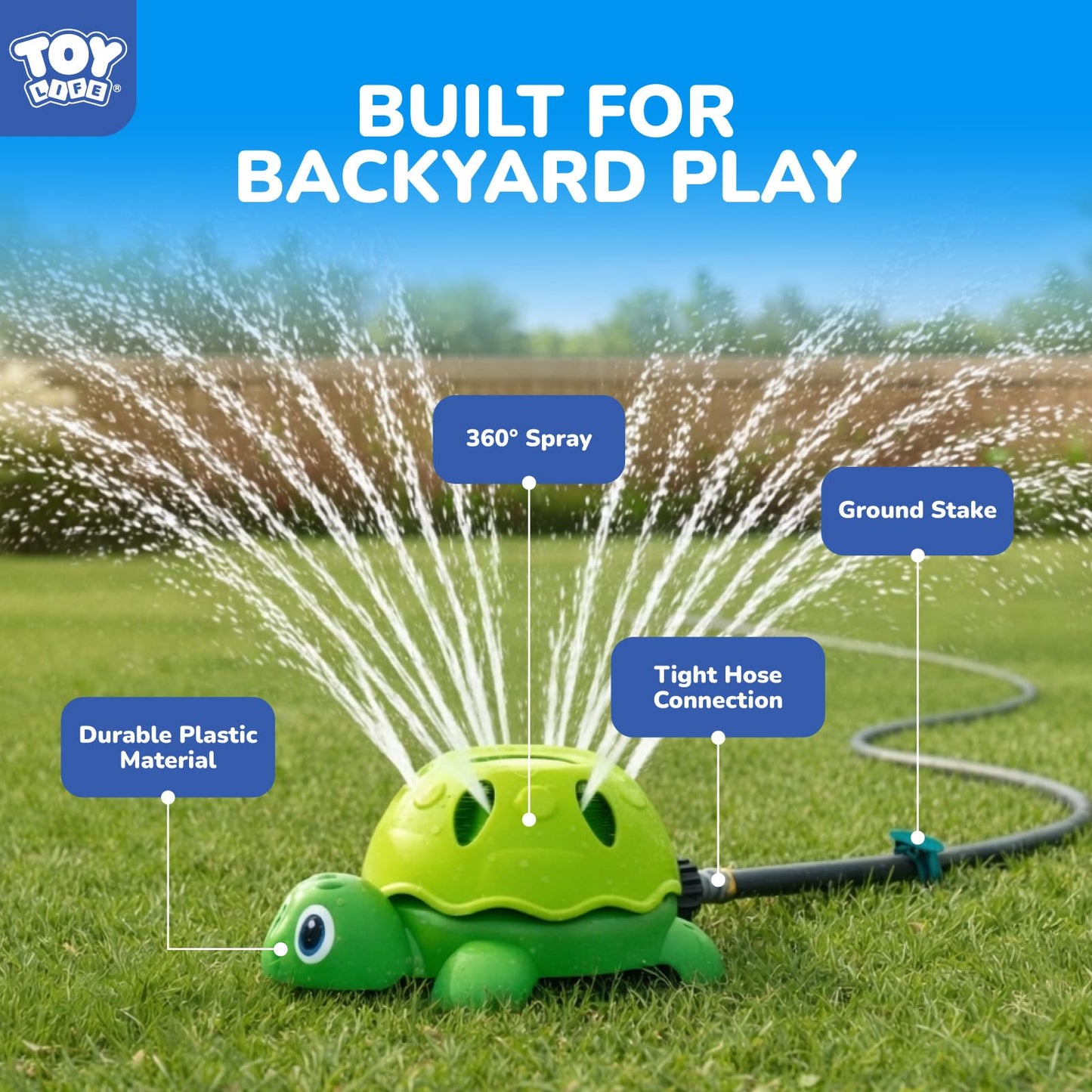 TOY Life 2-in-1 Turtle Sprinkler for Kids with Bubble Machine – Kids Water Sprinkler for Yard, Outdoor Water Toys for Kids Ages 3-5 4-8, Rotating Backyard Sprinkler Toy for Outdoor Summer Water Play