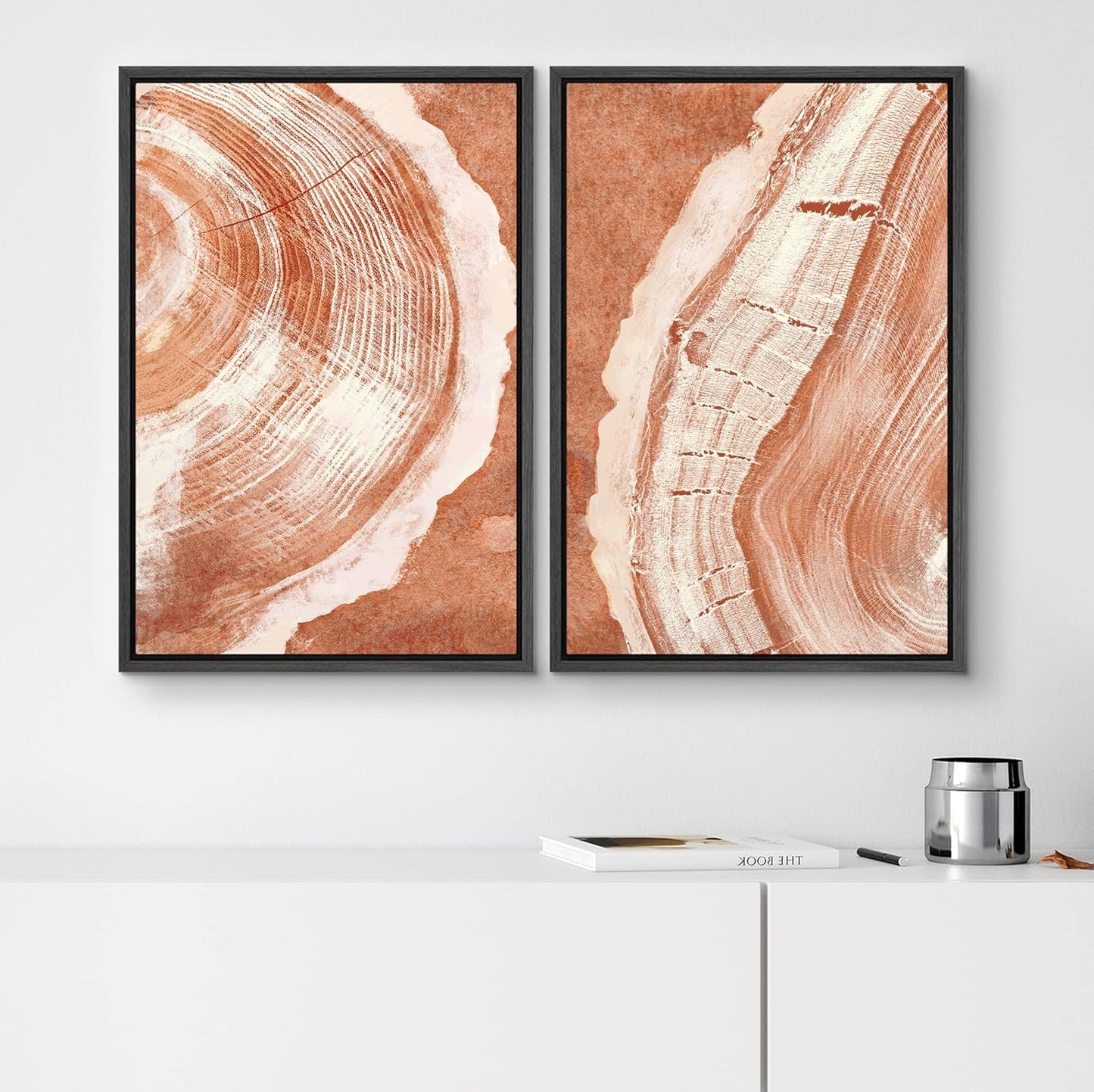 SIGNWIN Framed Canvas Print Wall Art Set Orange Closeup Wood Tree Ring Details Nature Wilderness Illustrations Modern Art Rustic Colorful Ultra for Living Room, Bedroom, Office - 16"x24"x2 Black