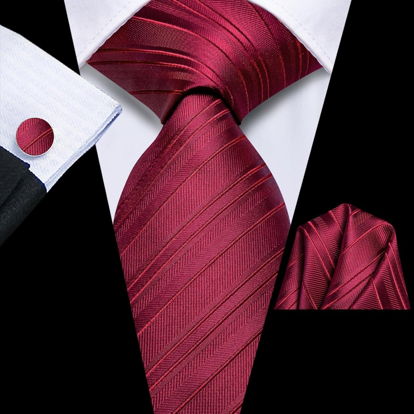 Dubulle Mens Paisley Striped Tie WOVEN Necktie for Men and Handkerchief Cufflinks Set Wedding Formal Business