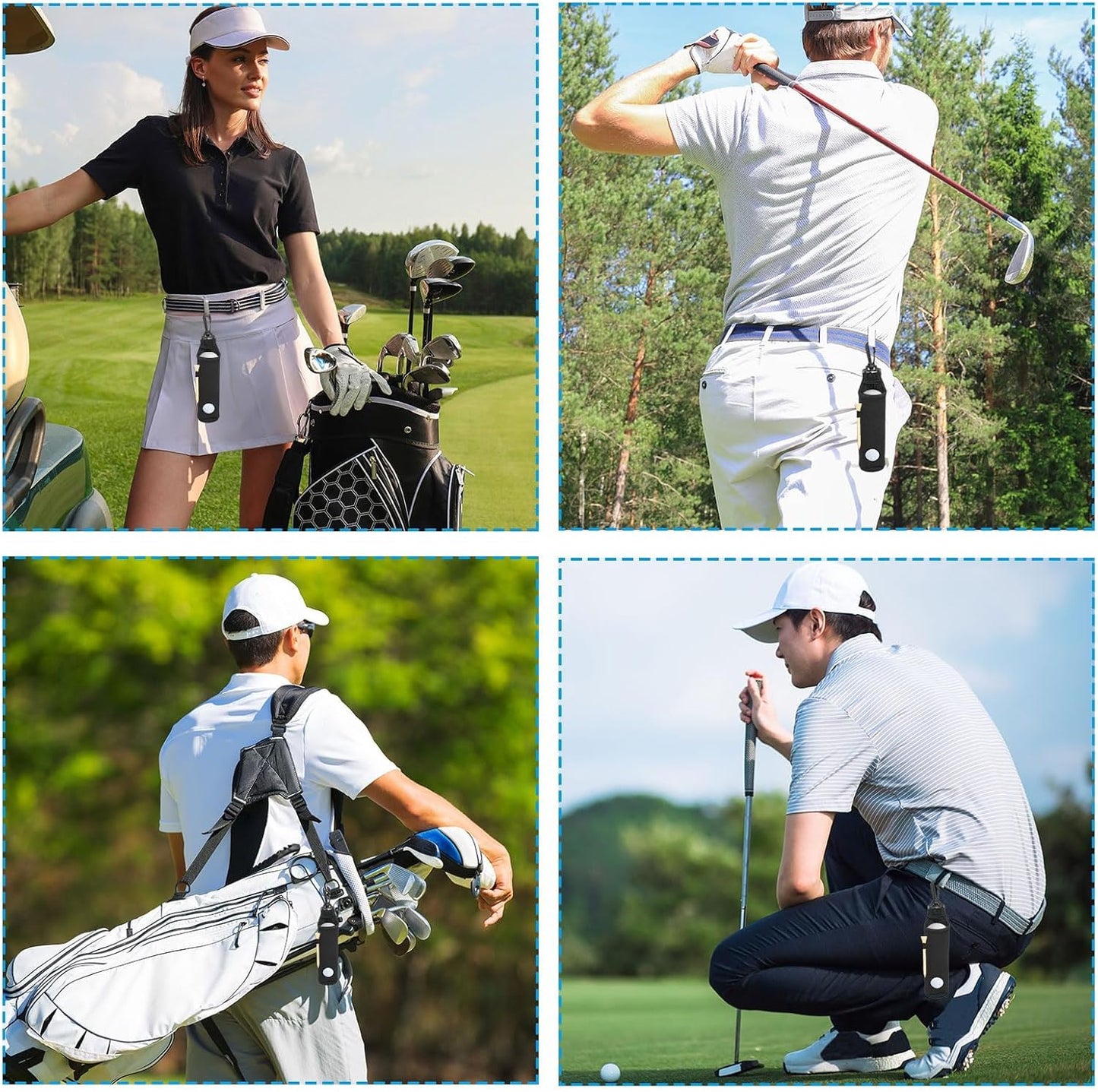 Golf Ball Holder Golf Tee Holder Golf Ball Carry Bag Pouch with Light Weight Hook Keychain Belt Clip Portable Golf Accessories for Men Women 2 Pack