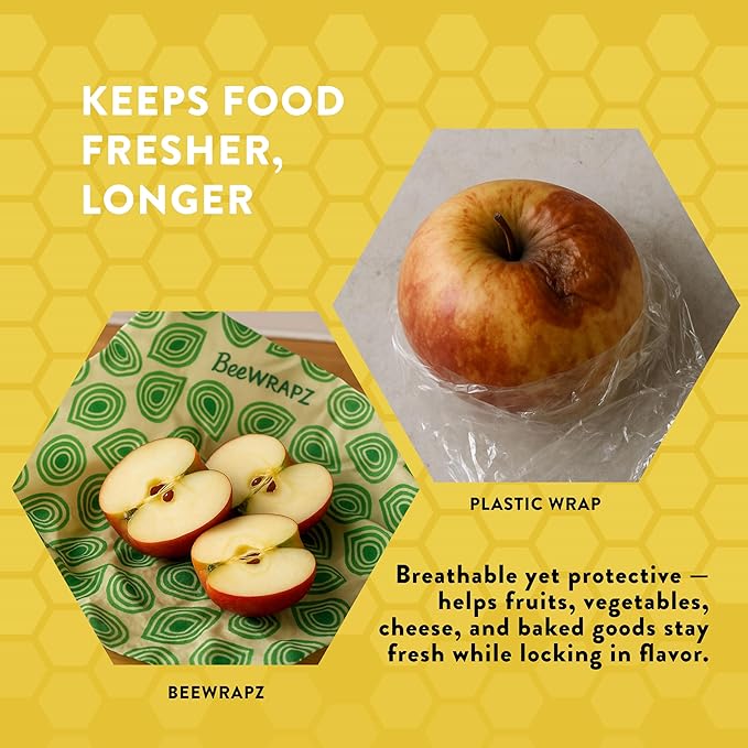 BeeWRAPZ Reusable Beeswax Wraps for Food | Eco Friendly & Organic | Eco-Friendly & Plastic-Free Food Storage | Biodegradable |Pack of 3 Beeswax Food Wraps for Wrapping Fruits & Vegetables (Green)