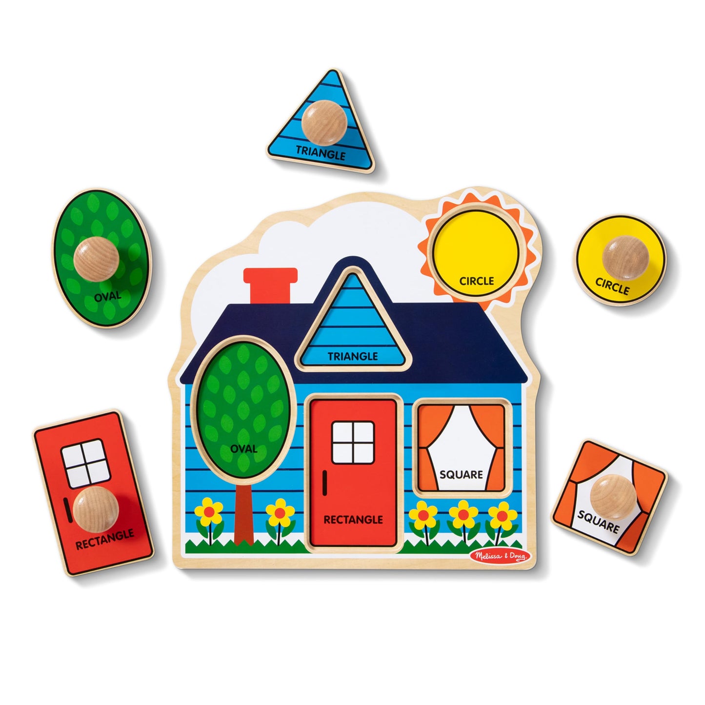 Melissa & Doug First Shapes Jumbo Knob Puzzle, Wooden Peg Puzzle for Toddlers, Educational Toy for Shape Recognition and Fine Motor Skills, Ages 1+