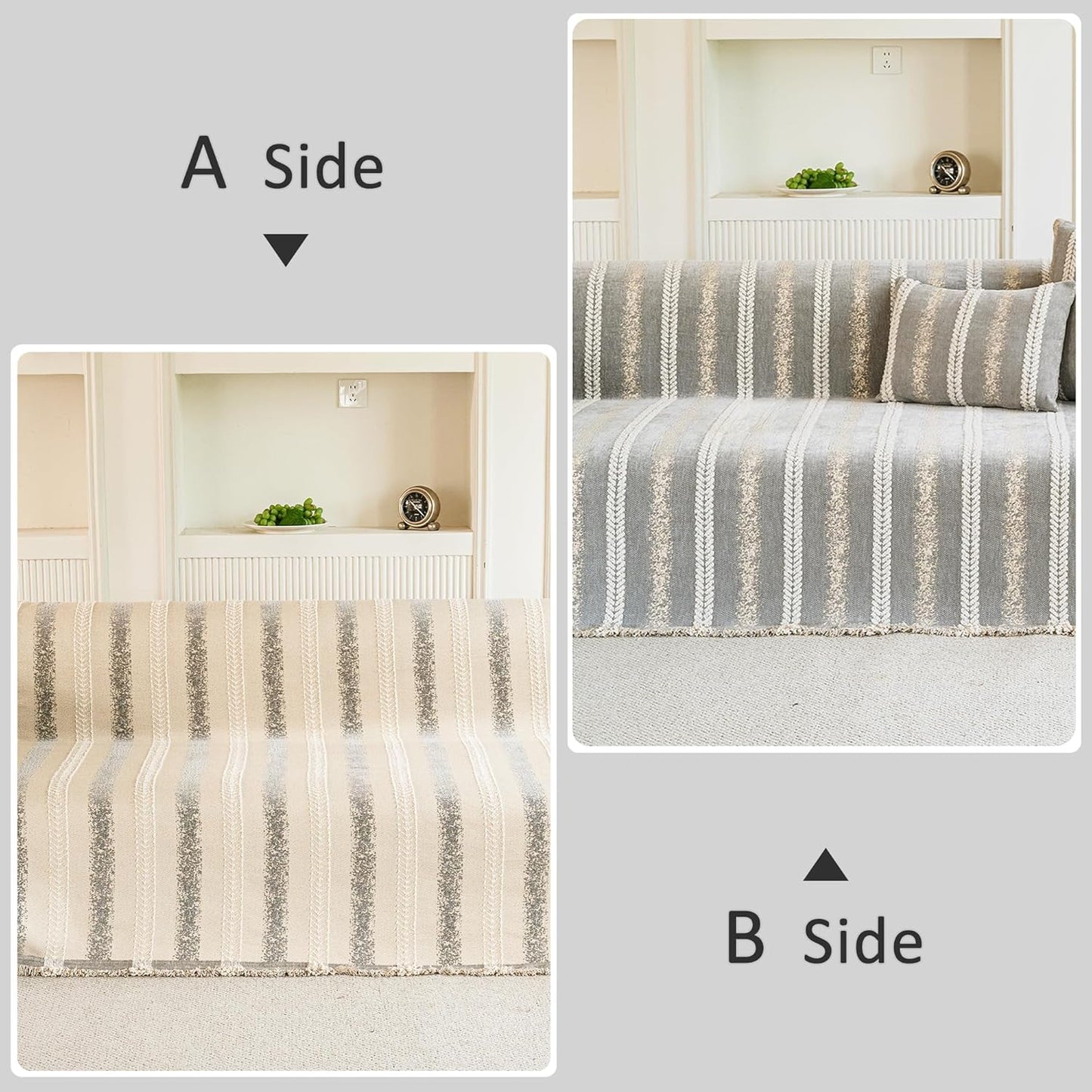 Couch Cover for Dogs Washable Sofa Cover, Sectional Couch Covers, Sofa Covers for 2 Cushion Couch, Non Slip Stripe Sofa Slipcovers Furniture Protector, Couch Protector from Cat Claws, Light,75''x102''