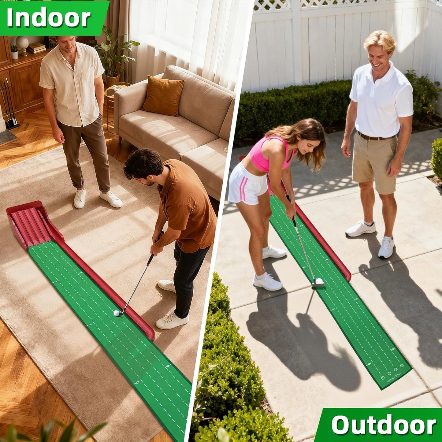 Golf Putting Green Mat | Golf Putting Mat with Automatic Ball Return | Fun Challenge Golf Game | Perfect for Home, Office, or Backyard Use | Indoor & Outdoor | Excellent Gift Option
