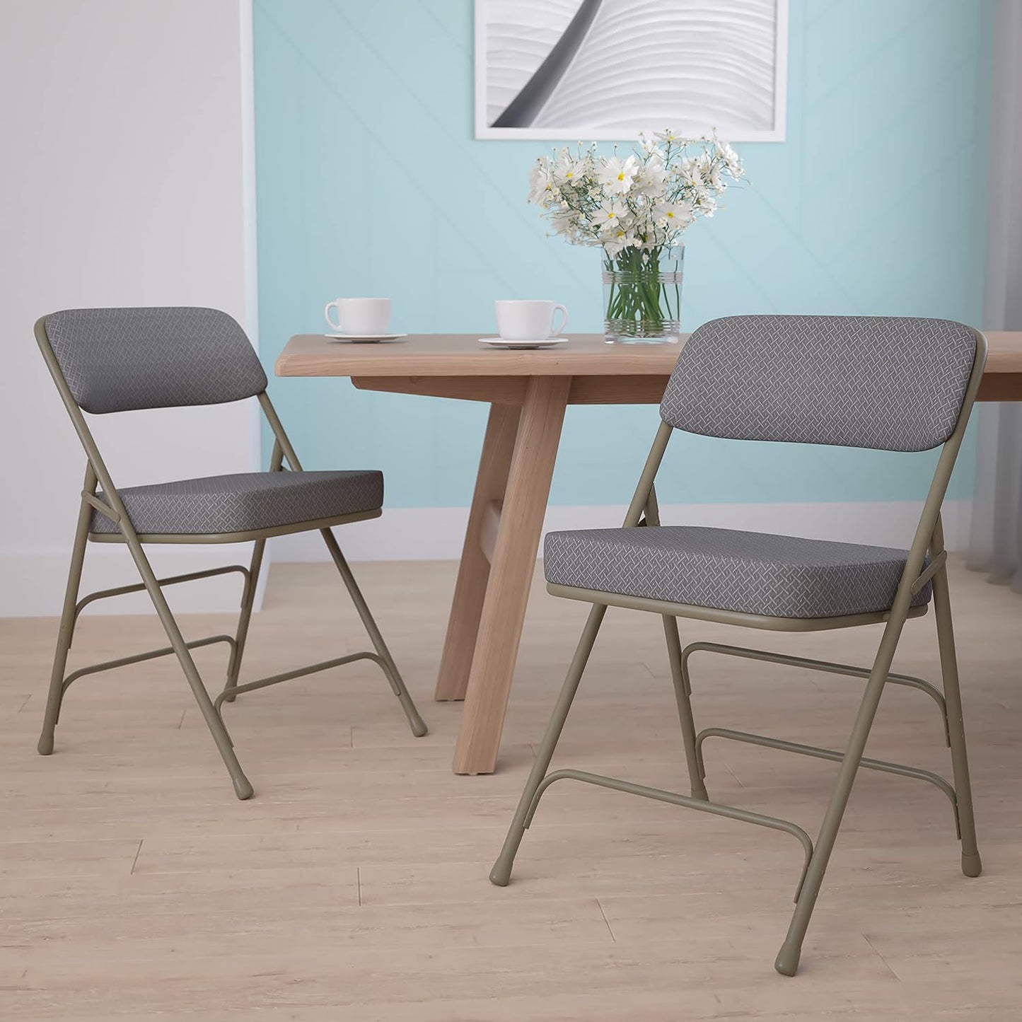 Flash Furniture Hercules Series Metal Folding Chairs with Cushioned Seats, Fabric Upholstered Event Chairs, Set of 2, Gray