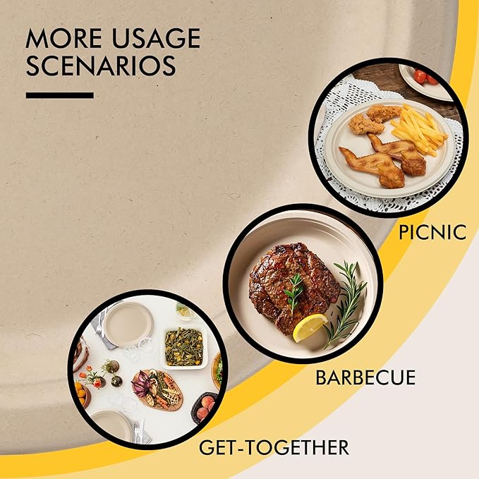 RACETOP Compostable Paper Plates 9 Inch [125 Pack], Disposable Biodegradable Heavy Duty Paper Plates, Made of Natural Sugarcane Fibers, Unbleached Brown, Round