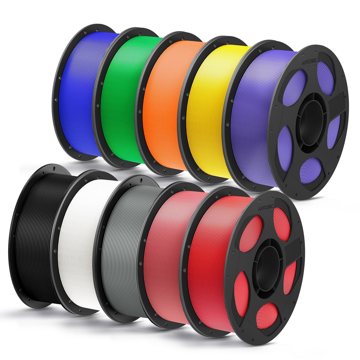 ANYCUBIC PLA Plus (PLA+), 3D Printer Filament 1.75mm Bundle, High Toughness, 1KG Spool, Black, White, Texture Grey, Pink, Red, B