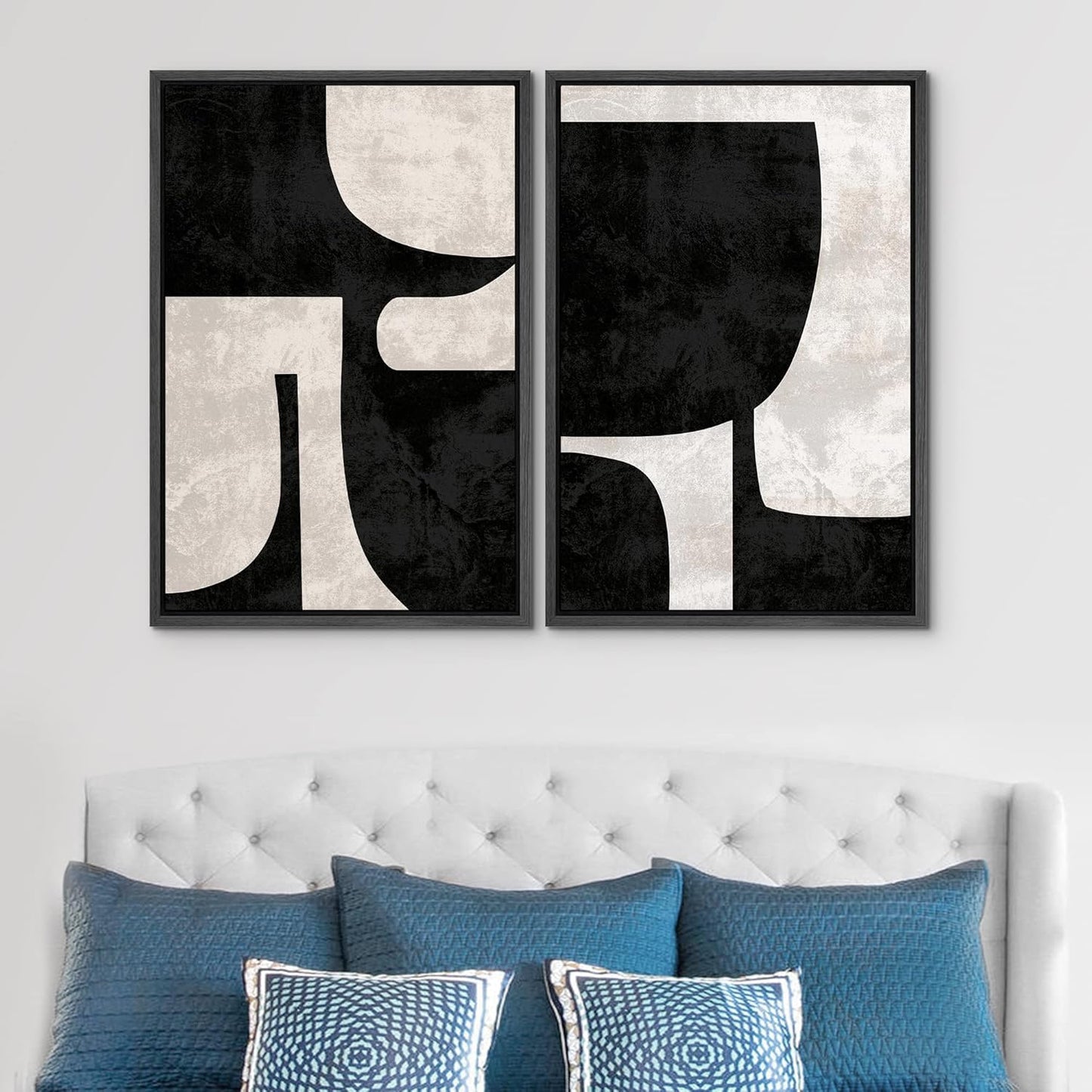 SIGNWIN Framed Canvas Print Wall Art Set Mid-Century Black Polygon Variety Abstract Shapes Illustrations Modern Art Decorative Contemporary for Living Room, Bedroom, Office - 16"x24"x2 Black