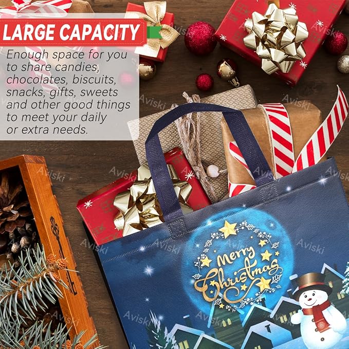 4PCS Christmas Gift Bags,Christmas Tote Treat Bags with Handles, Bags, Non-Woven Bags for Gifts Wrapping Shopping, Xmas Party Supplies