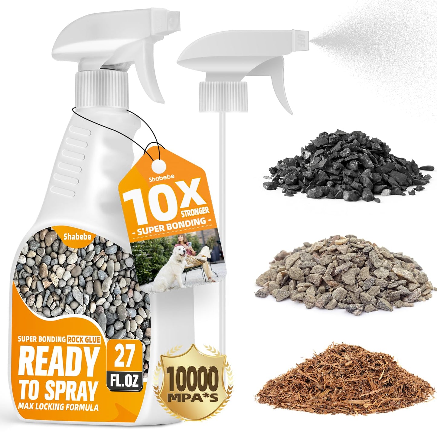 Shabebe Rock Glue for Landscaping with Sprayer 27oz, Ready-to-Use Mulch & Gravel Binder, Fast-Dry No Dilution, Weather-Resistant Spray Rock Glue for Garden Beds, Pea Gravel & Small Stone